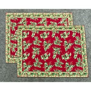 2 Vintage April Cornell Red Holly Berry Placemats